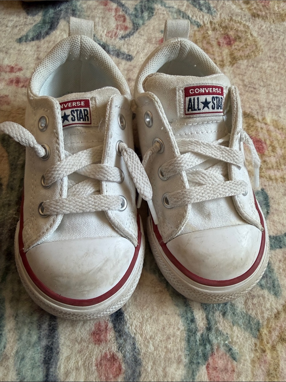 Converse Kids White Low Top Sneakers with Red Stripe